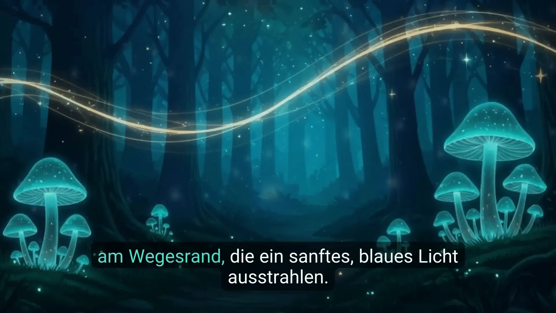 Leuchtende Pilze am Wegesrand im Wald