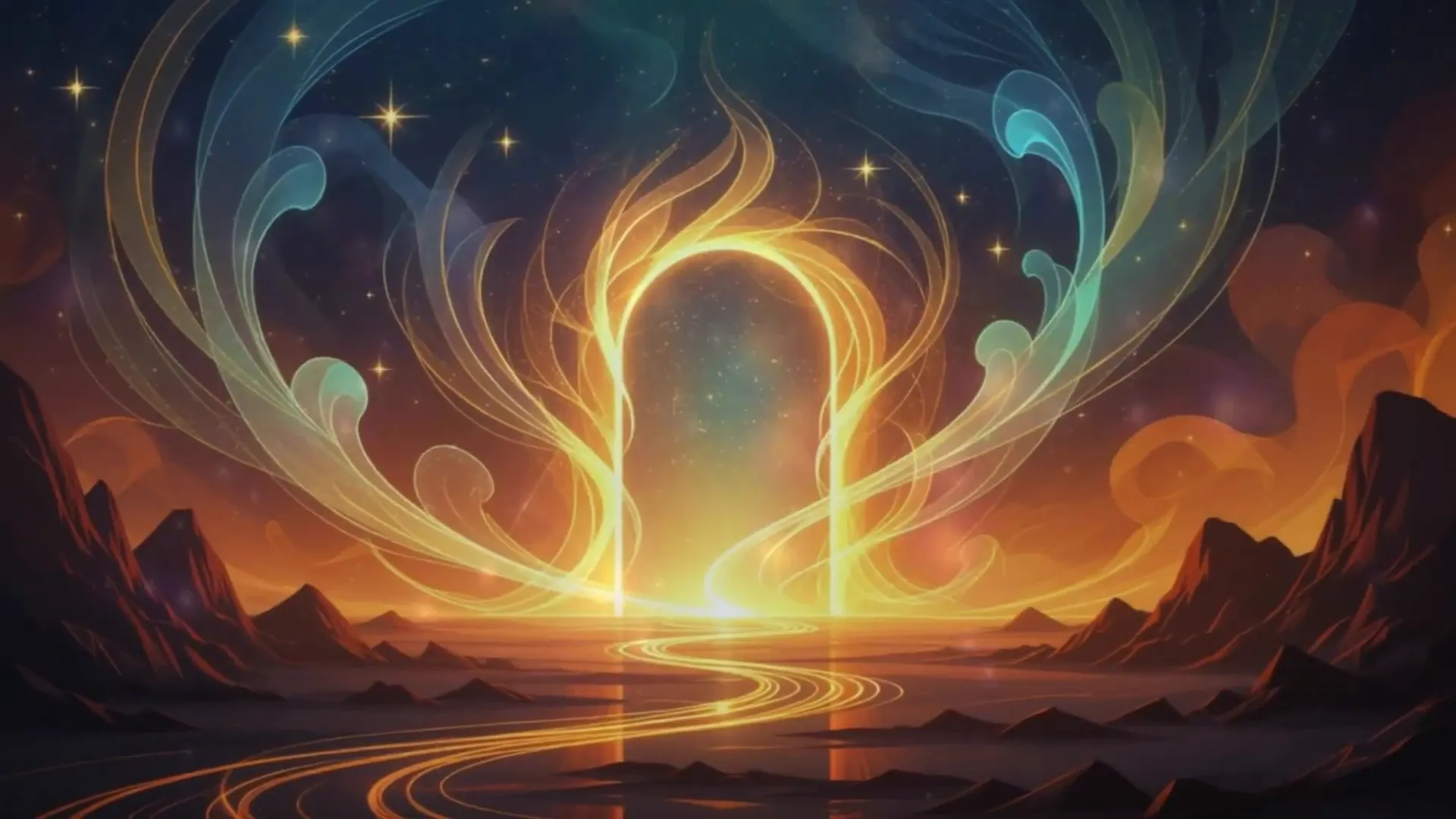 Leuchtendes Portal aus goldenem und violettem Licht
