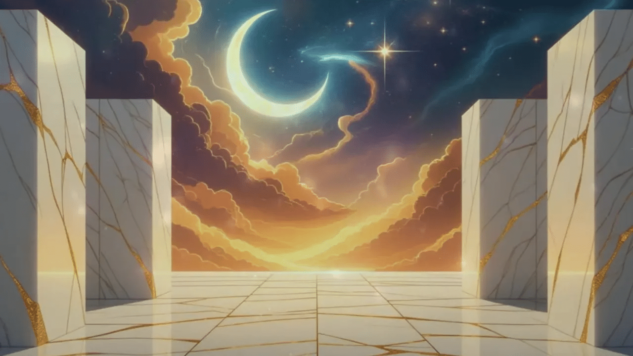 Weißer Tempel mit offenem Dach und goldenen Adern in Marmor