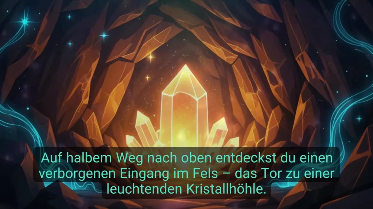 leuchtende Kristallhöhle mit großem Kristall im Inneren