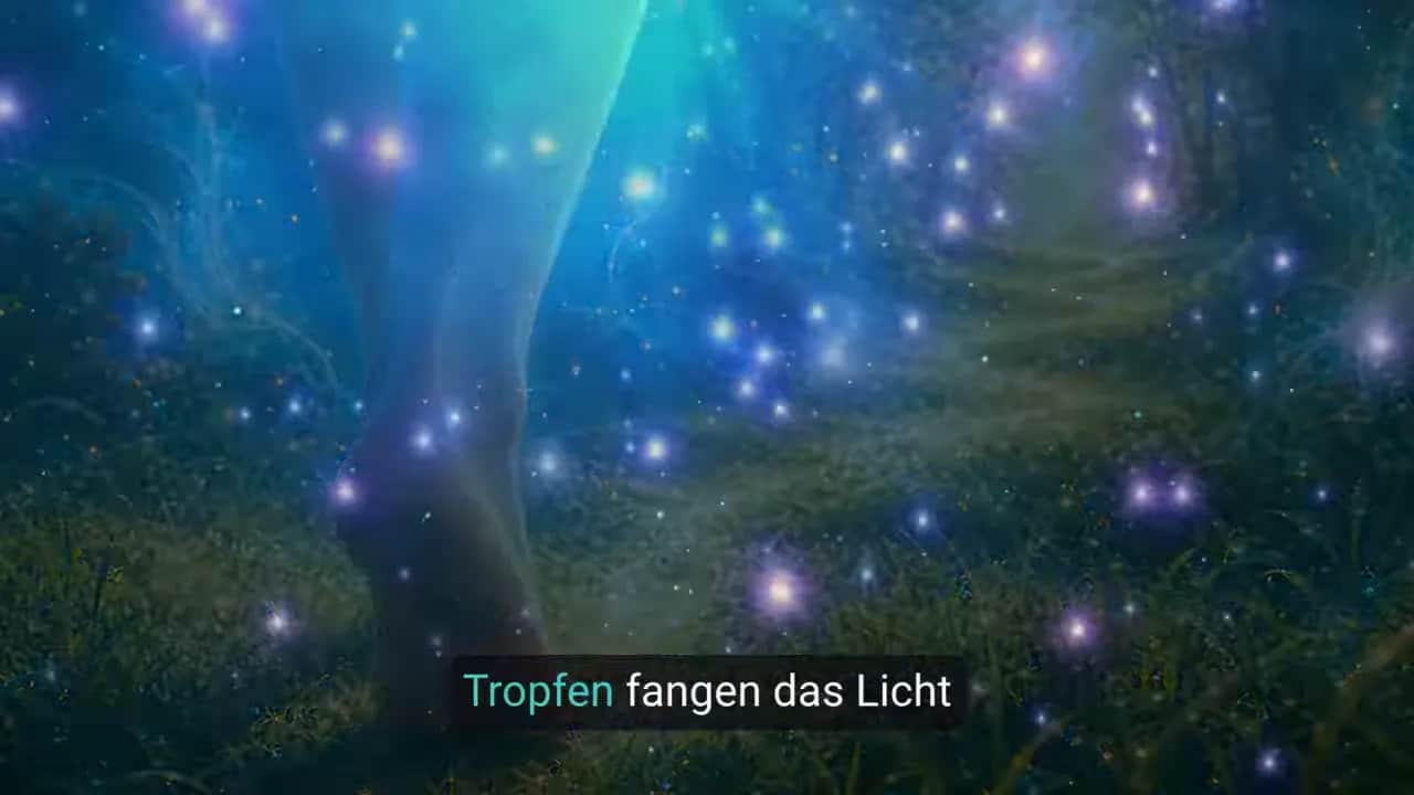 Person auf einer leuchtenden Wiese im goldenen Morgenlicht